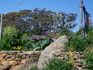 GArden rock and prayer flag